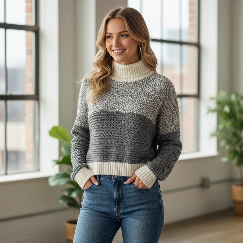 Turtleneck Color Swatch Long Sleeve Sweater